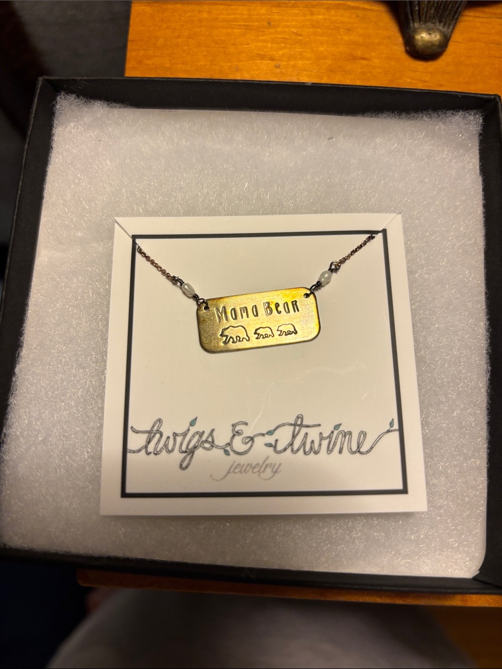 Mama Bear Gold Bar Necklace
